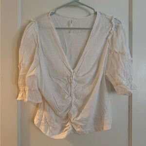 Anthropologie Cream Ruched Blouse
